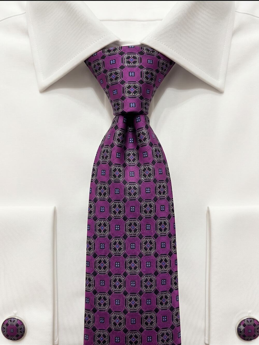 Ted Baker London Magenta & Purple Floral Medallion 100% Silk Necktie